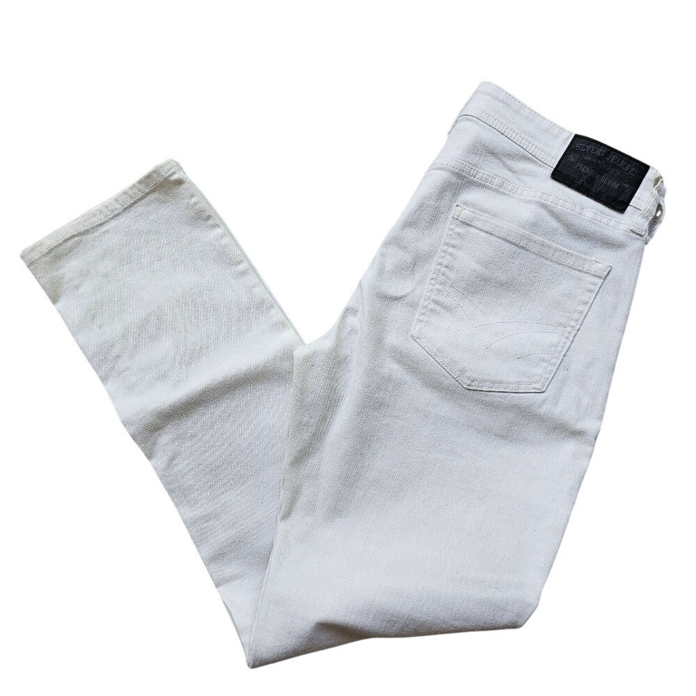Seven Premium Stretch White Denim Skinny Mid Rise Jean 32x32